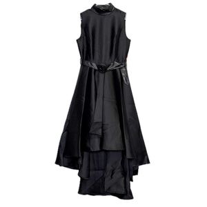 EY Boutique Dress Womens 8 Black High Neck Belted High Low Sleeveless NWT T5828